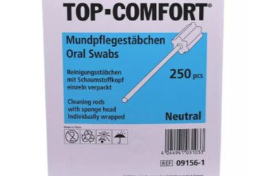 Ampri Top-Comfort Mundpflegestäbchen mit PU Schwamm, Geschmack neutral, Kopf grün, 100 mm