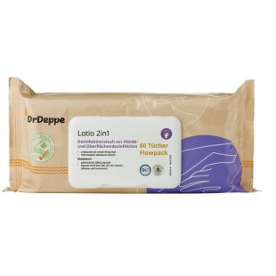 Lotio 2in1 Flowpack 60 Tücher 18x20 cm - alkoholfreie Hände- und Fläche- Wipes