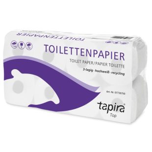 Tapira „Top“ Toilettenpapier 3-lagig, 250 Blatt, recycling-hochweiß, 8x8 Rollen/Pack