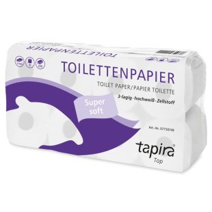 Tapira „Top“ Toilettenpapier 3-lagig, 250 Blatt, hochweiss, 8x8 Rollen/Pack