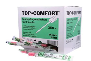 PP Mundpflegestäbchen mit PU Schwamm, 100 mm, Geschmack Minze, Kopf rosa, Top-Comfort