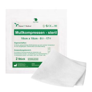 HansaGT Medical-Mullkompressen steril 10cm x 10cm 8 Lagen