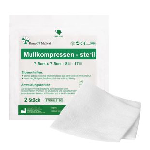 HansaGT Medical-Mullkompressen steril 7.5cm x 7.5cm 8 Lagen